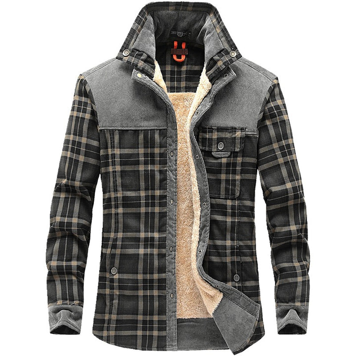 Herren Gefütterte Karo-Hemdjacke mit Teddyfleece-Innenfutter und Cordbesatz – Taviero