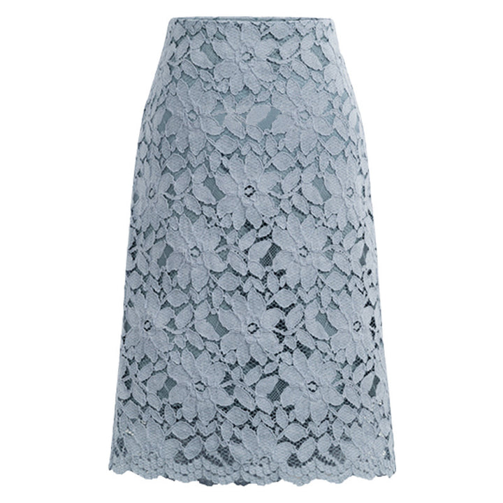 Damen nan knielanger A-Linien Spitzenrock mit floraler Applikationsspitze, hoher Taille und gewelltem Saum Echo Archiv