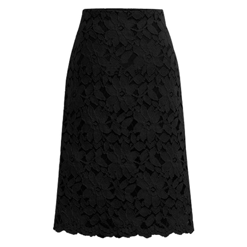 Damen nan knielanger A-Linien Spitzenrock mit floraler Applikationsspitze, hoher Taille und gewelltem Saum Echo Archiv