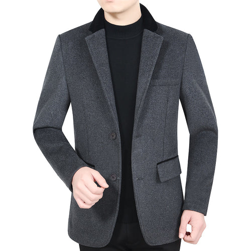 Herren Elegantes Wollmix-Sakko mit Samtkragen und taillierter Passform – Tianoro