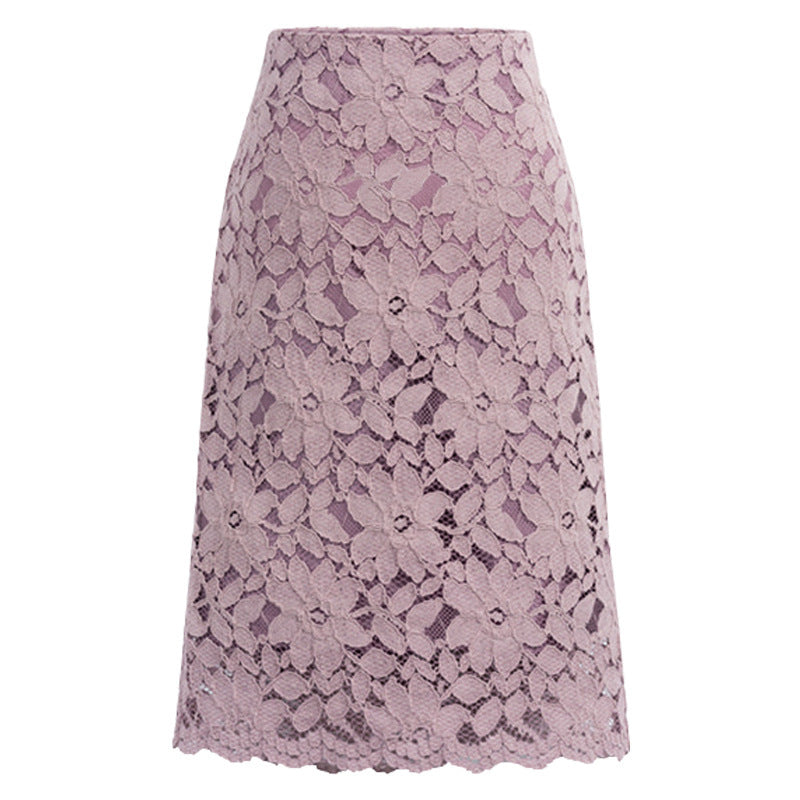 Damen nan knielanger A-Linien Spitzenrock mit floraler Applikationsspitze, hoher Taille und gewelltem Saum Echo Archiv