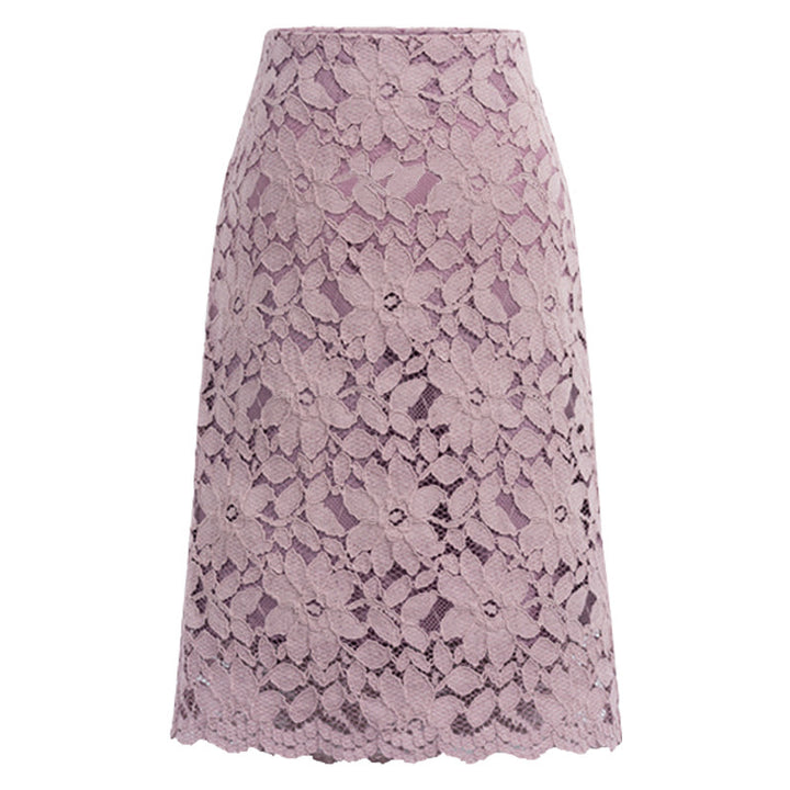 Damen nan knielanger A-Linien Spitzenrock mit floraler Applikationsspitze, hoher Taille und gewelltem Saum Echo Archiv