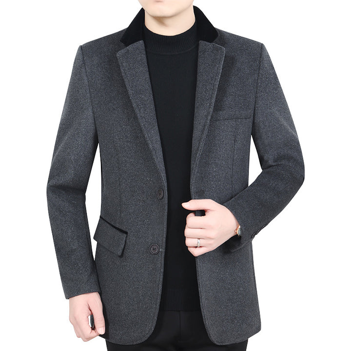 Herren Elegantes Wollmix-Sakko mit Samtkragen und taillierter Passform – Tianoro