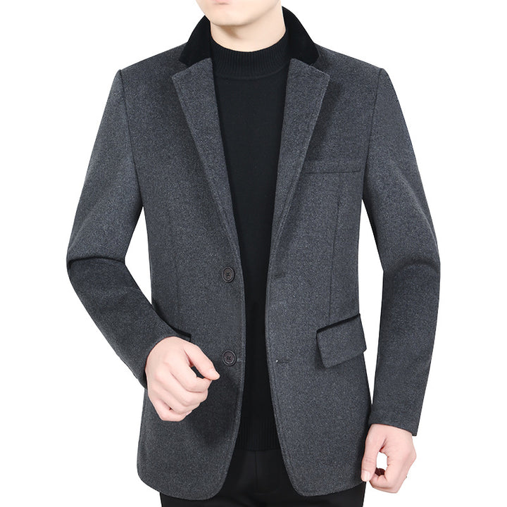 Herren Elegantes Wollmix-Sakko mit Samtkragen und taillierter Passform – Tianoro