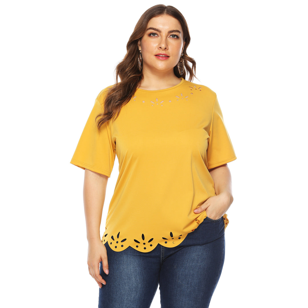 Damen lässiges T-Shirt mit kreativem Lochmuster Echo Archiv