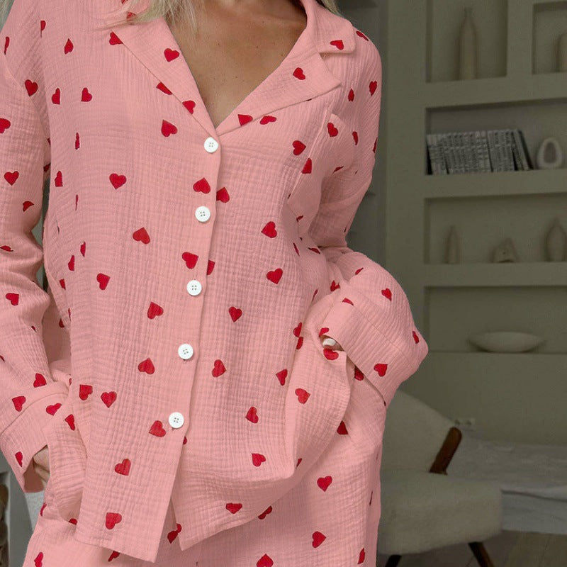 Damen-Pyjama-Set aus Baumwolle mit Herzmuster