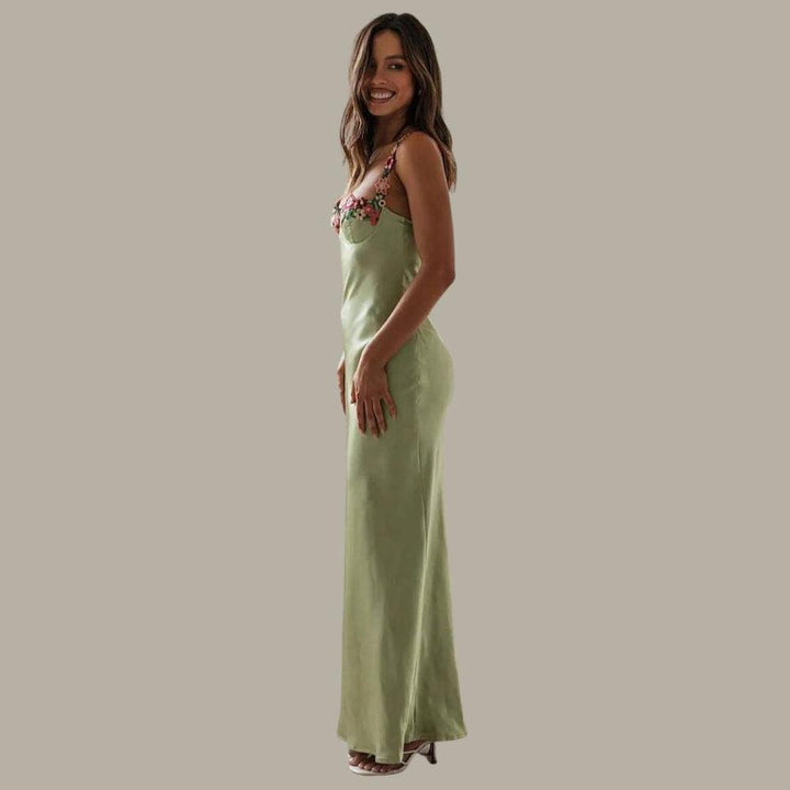 Echoarchiv | Besticktes Satin-Maxikleid mit Blumen für Damen
