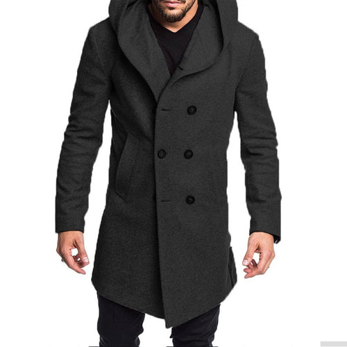 Herren Woolblend Mantel mit Kapuze und doppelter Knopfleiste Echoarchiv