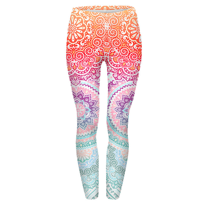 Damen Mandala-Ombre Leggings mit hohem Bund und formendem Stretch echoarchiv-