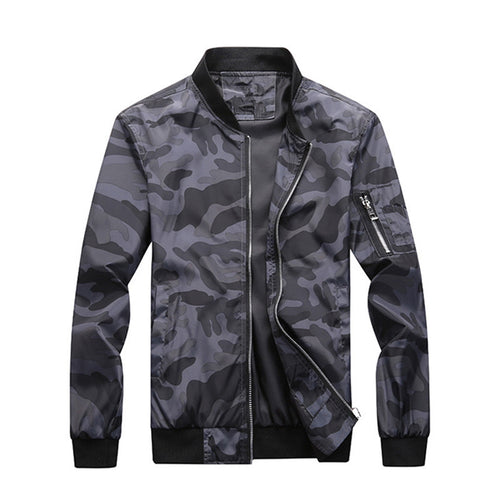 Herren Leichte Camouflage-Nylon-Bomberjacke mit Ärmeltasche, Reißverschluss und Rippbündchen Echoarchiv