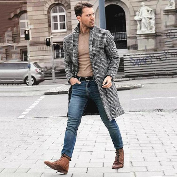 Herren eleganter Langblazer mit klassischem Karomuster und modernen Details Echoarchiv