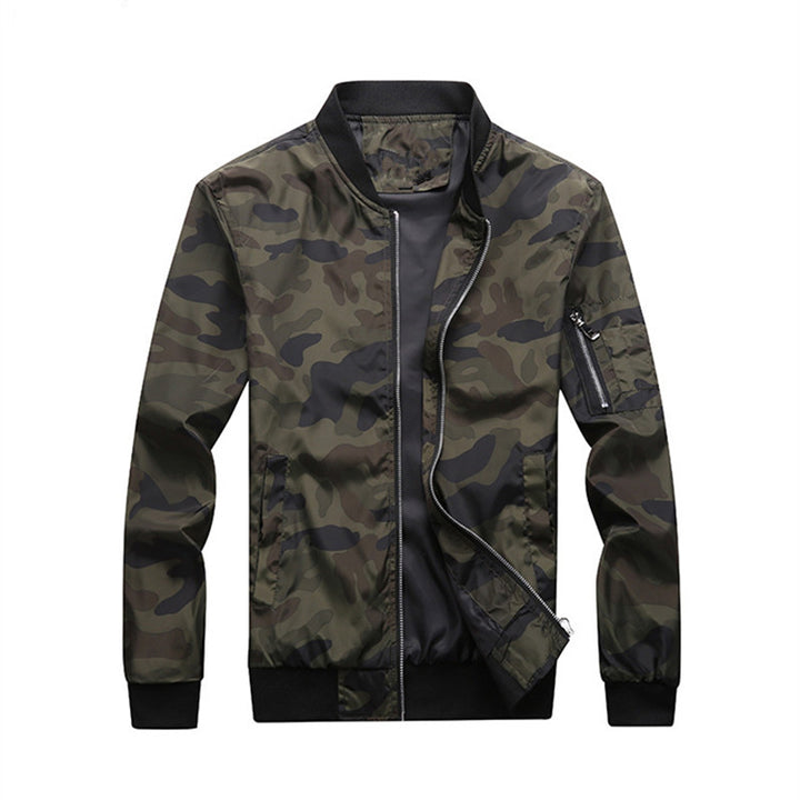Herren Leichte Camouflage-Nylon-Bomberjacke mit Ärmeltasche, Reißverschluss und Rippbündchen Echoarchiv
