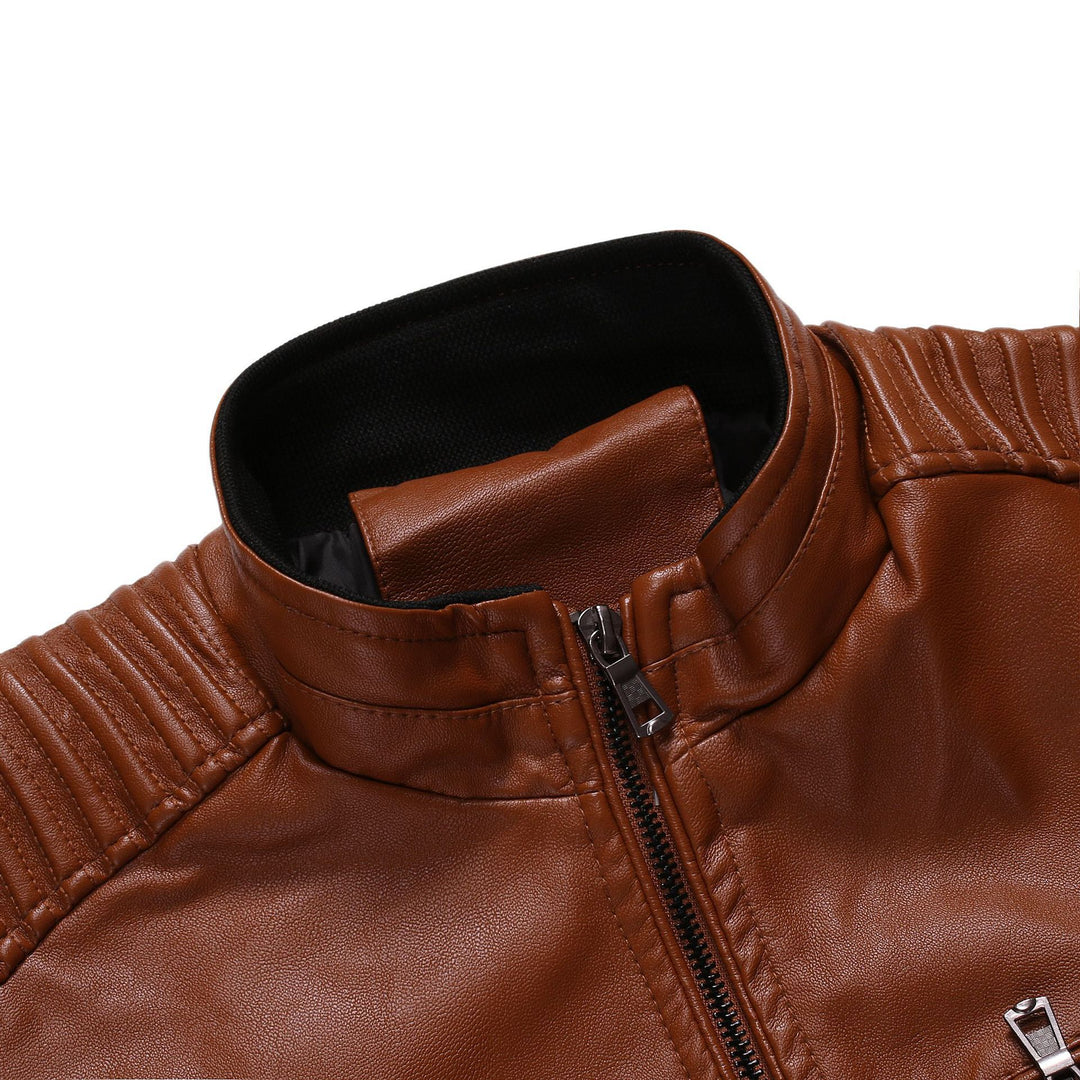 Herren Slim-Fit Motorradblouson aus Lederimitat mit gesteppter Schulter und Reißverschlusstaschen Echo Archiv