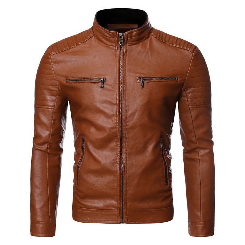 Herren Slim-Fit Motorradblouson aus Lederimitat mit gesteppter Schulter und Reißverschlusstaschen Echo Archiv