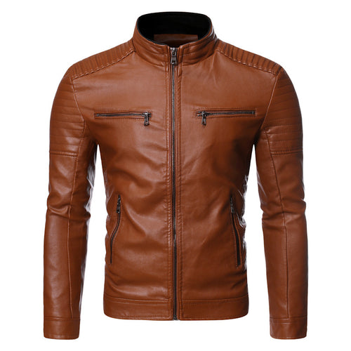 Herren Slim-Fit Motorradblouson aus Lederimitat mit gesteppter Schulter und Reißverschlusstaschen Echo Archiv