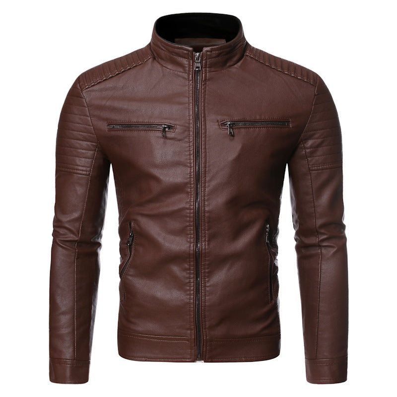 Herren Slim-Fit Motorradblouson aus Lederimitat mit gesteppter Schulter und Reißverschlusstaschen Echo Archiv
