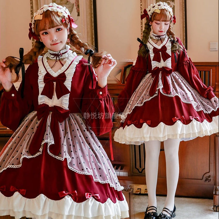 Damen Lolita-Kleid mit ausgefallenen Rüschendetails und Schleifen Echo Archiv