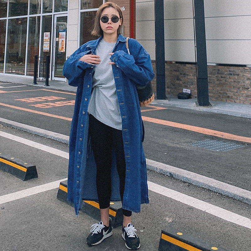 Damen Longline-Denimhemdmantel mit kastiger Oversize-Silhouette und durchgehender Knopfleiste – Célinea