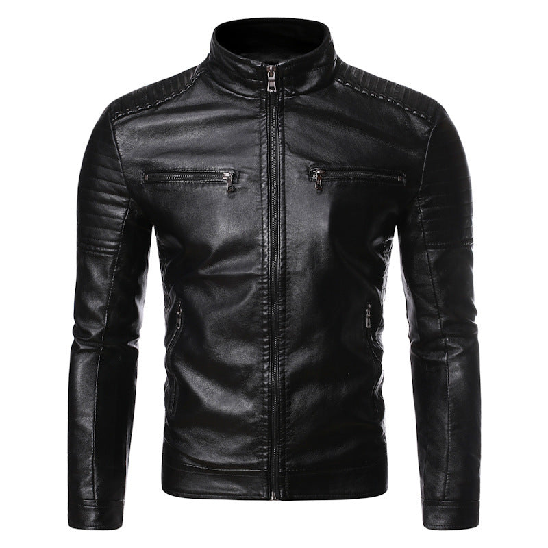 Herren Slim-Fit Motorradblouson aus Lederimitat mit gesteppter Schulter und Reißverschlusstaschen Echo Archiv