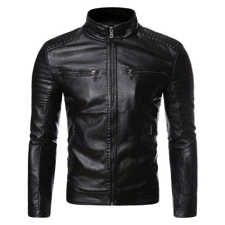 Herren Slim-Fit Motorradblouson aus Lederimitat mit gesteppter Schulter und Reißverschlusstaschen Echo Archiv