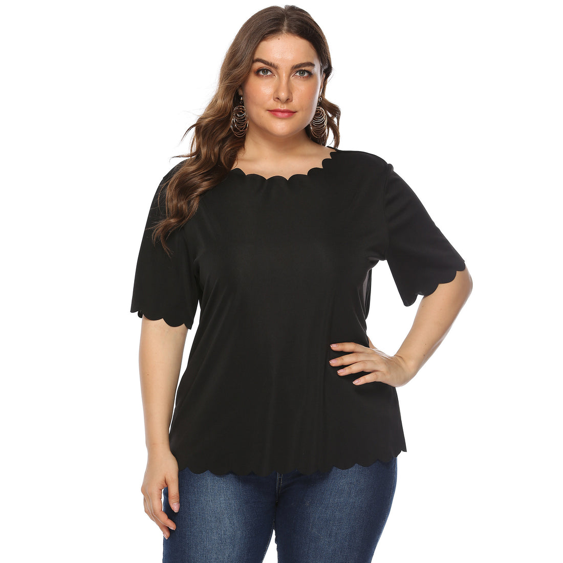Damen elegantes Blusenshirt mit welligem Saum – Élovi