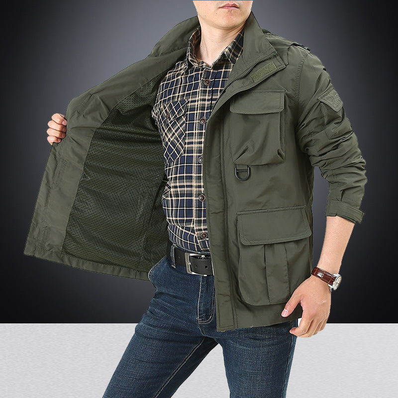 Herren nan multifunktionale Utility-Fieldjacke mit zahlreichen Klapp- und Reißverschlusstaschen sowie D-Ring Echo Archiv