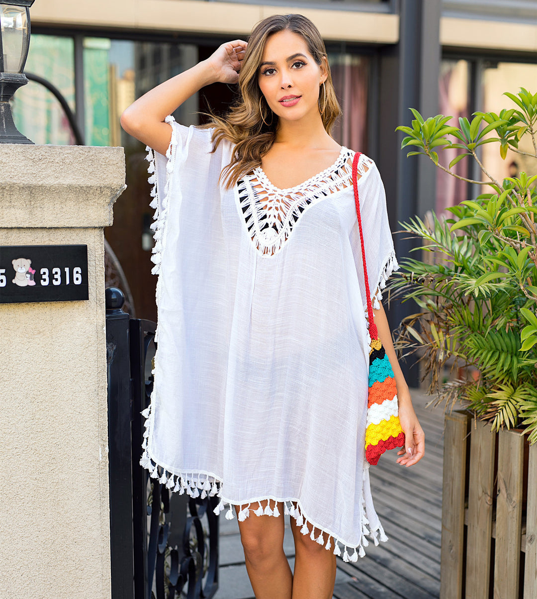 Damen luftiger Kaftan mit Fransen Echo Archiv