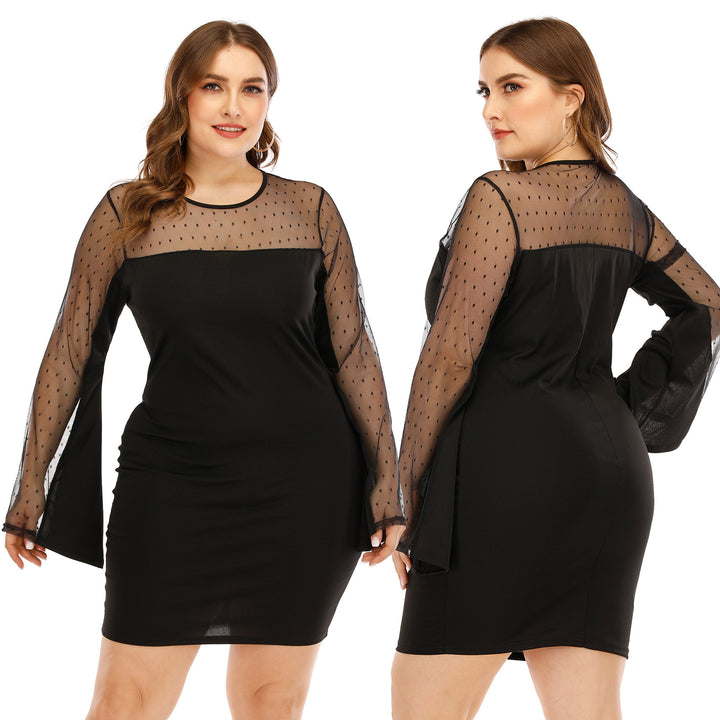 Damen Kleid mit transparenten Puffärmeln und Punktmuster Echo Archiv