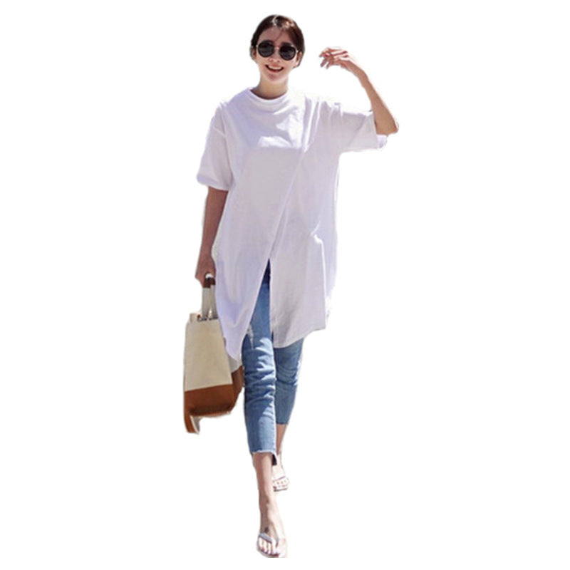 Damen Oversize-Longshirt mit zentraler Frontöffnung, verlängertem Saum und Rundhalsausschnitt – Avérine
