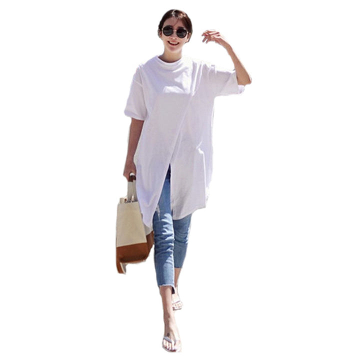 Damen Oversize-Longshirt mit zentraler Frontöffnung, verlängertem Saum und Rundhalsausschnitt – Avérine