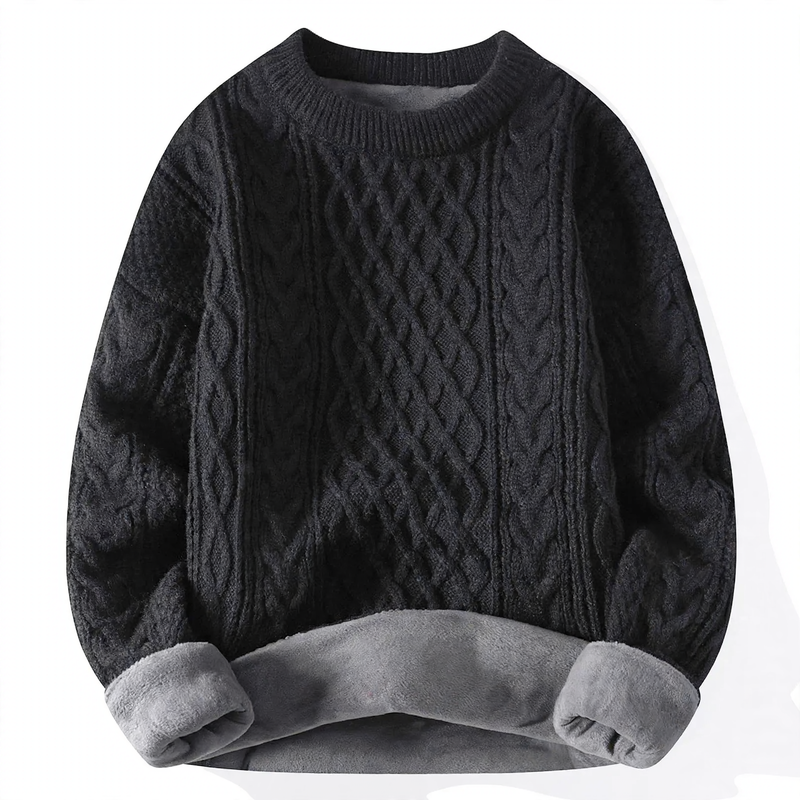 Gefütterter Strickpullover mit Zopfmuster