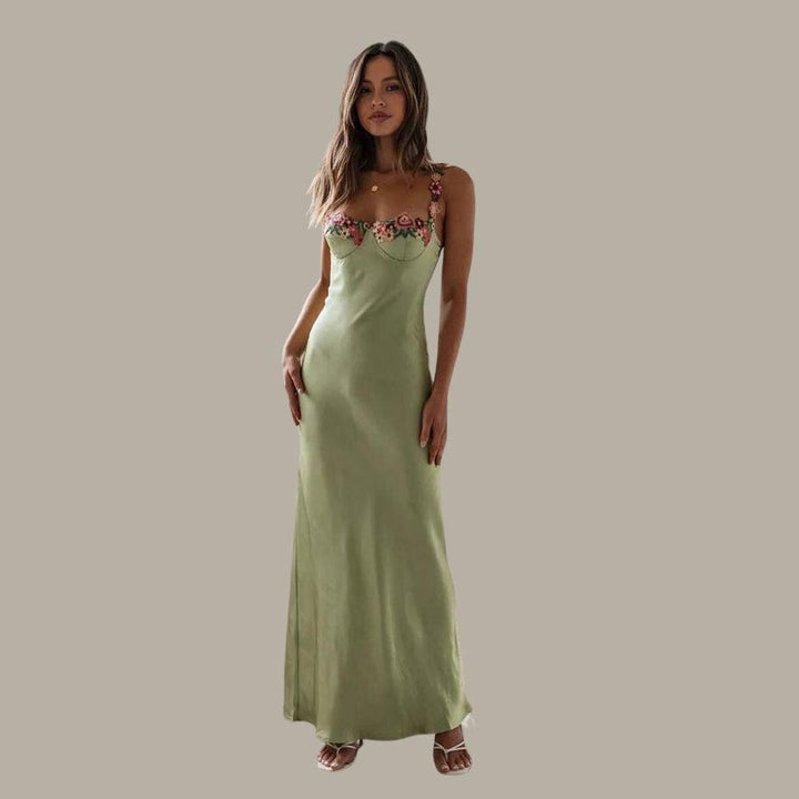 Echoarchiv | Besticktes Satin-Maxikleid mit Blumen für Damen