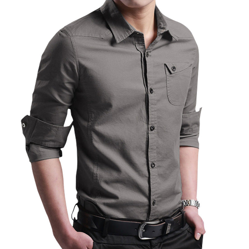 Herren Slim‑Fit Baumwollhemd mit krempelbaren Ärmeln und Brusttasche Echo Archiv