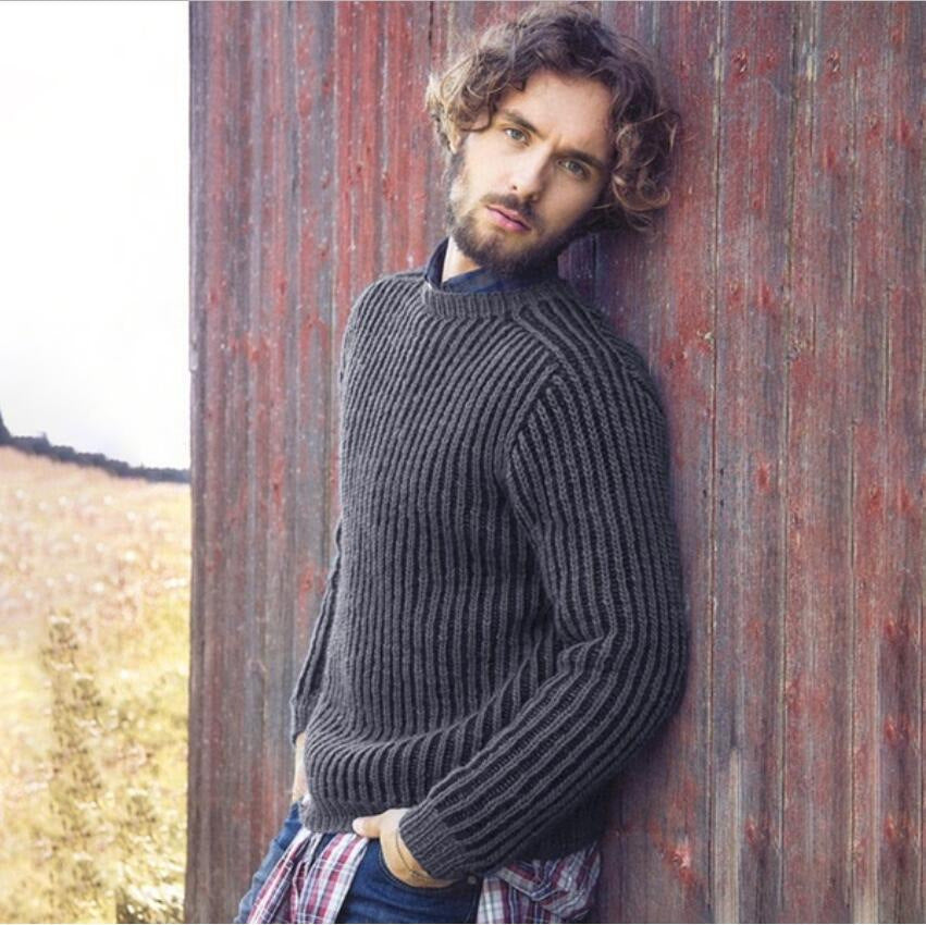 Herren Rippstrick Pullover mit rundem Ausschnitt und lässigem Schnitt Echoarchiv