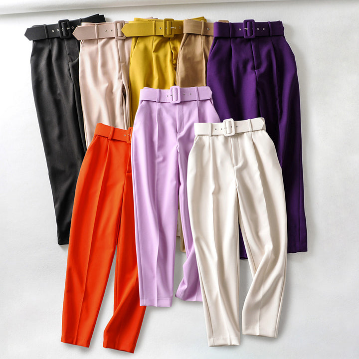 Damen Hochtaillierte Tailored-Hose mit Bundfalten und Stoffgürtel Echo Archiv