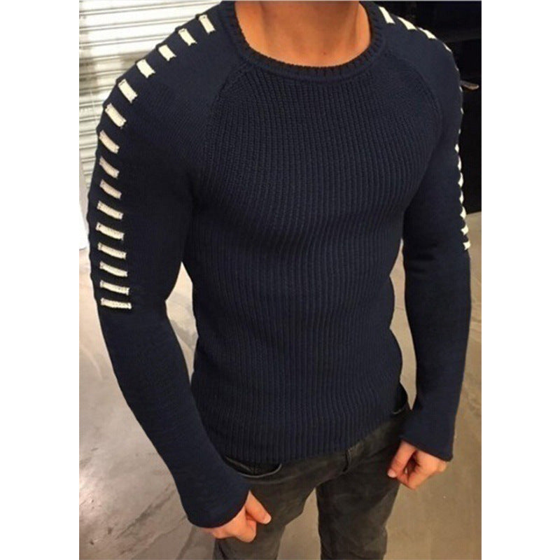 Herren Figurbetonter Rippstrick-Pullover mit Kontraststreifen an den Ärmeln Echo Archiv