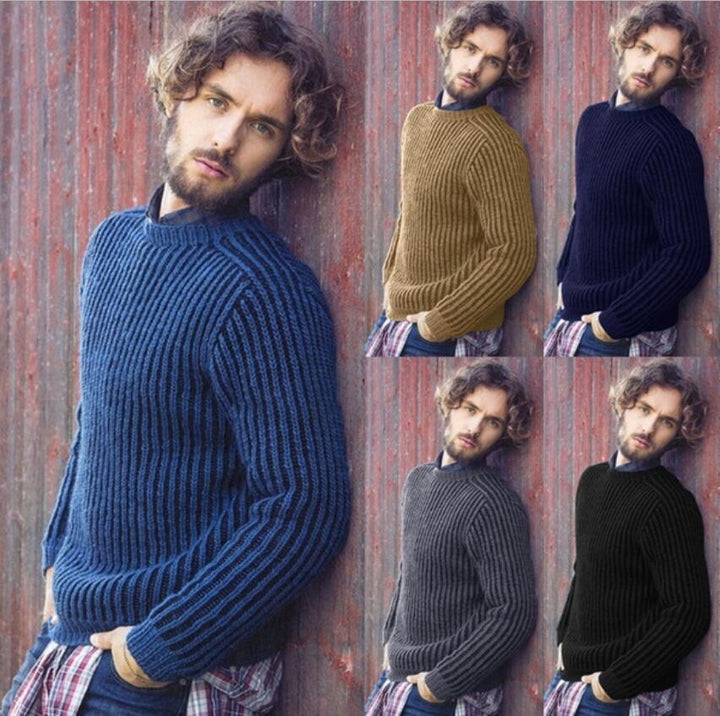Herren Rippstrick Pullover mit rundem Ausschnitt und lässigem Schnitt Echoarchiv