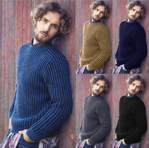 Herren Rippstrick Pullover mit rundem Ausschnitt und lässigem Schnitt Echoarchiv