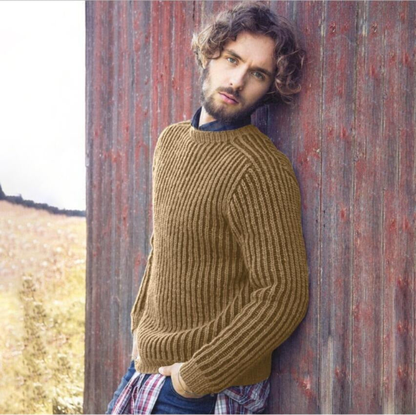 Herren Rippstrick Pullover mit rundem Ausschnitt und lässigem Schnitt Echoarchiv