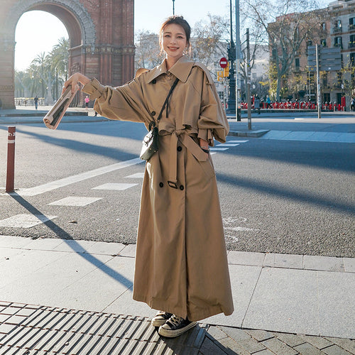 Damen Oversize-Trenchmantel mit Ballonärmeln, doppelreihiger Knopfleiste und Taillengürtel – Montévia