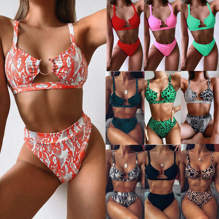 Damen Hochtailliertes Bikini-Set mit stylischem Leopardenmuster Echo Archiv