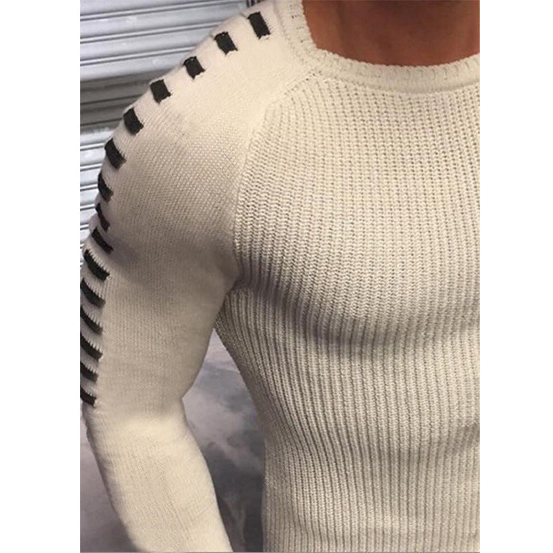 Herren Figurbetonter Rippstrick-Pullover mit Kontraststreifen an den Ärmeln Echo Archiv