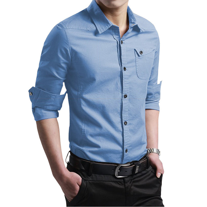 Herren Slim‑Fit Baumwollhemd mit krempelbaren Ärmeln und Brusttasche Echo Archiv