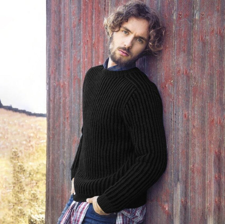 Herren Rippstrick Pullover mit rundem Ausschnitt und lässigem Schnitt Echoarchiv