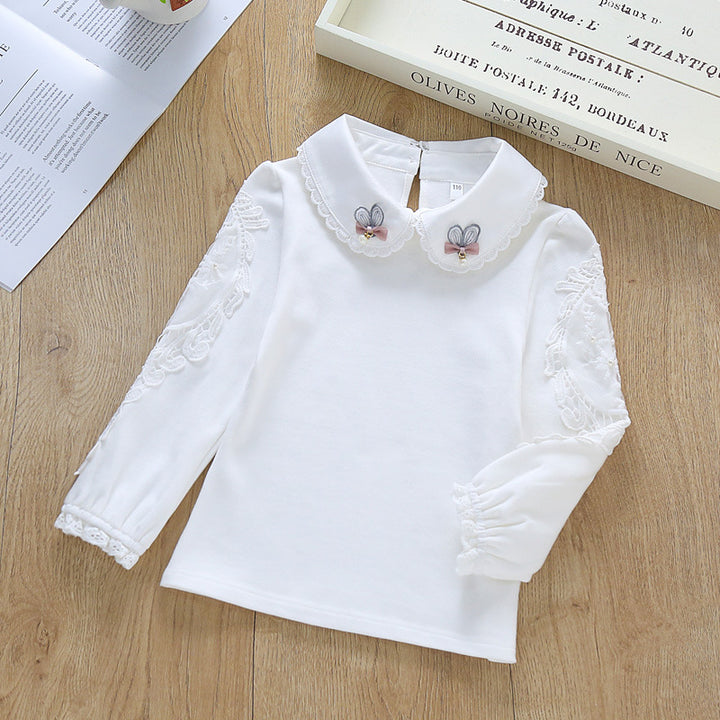 Mädchen Bluse mit besticktem Kragen und zarten Tüllärmeln Echo Archiv