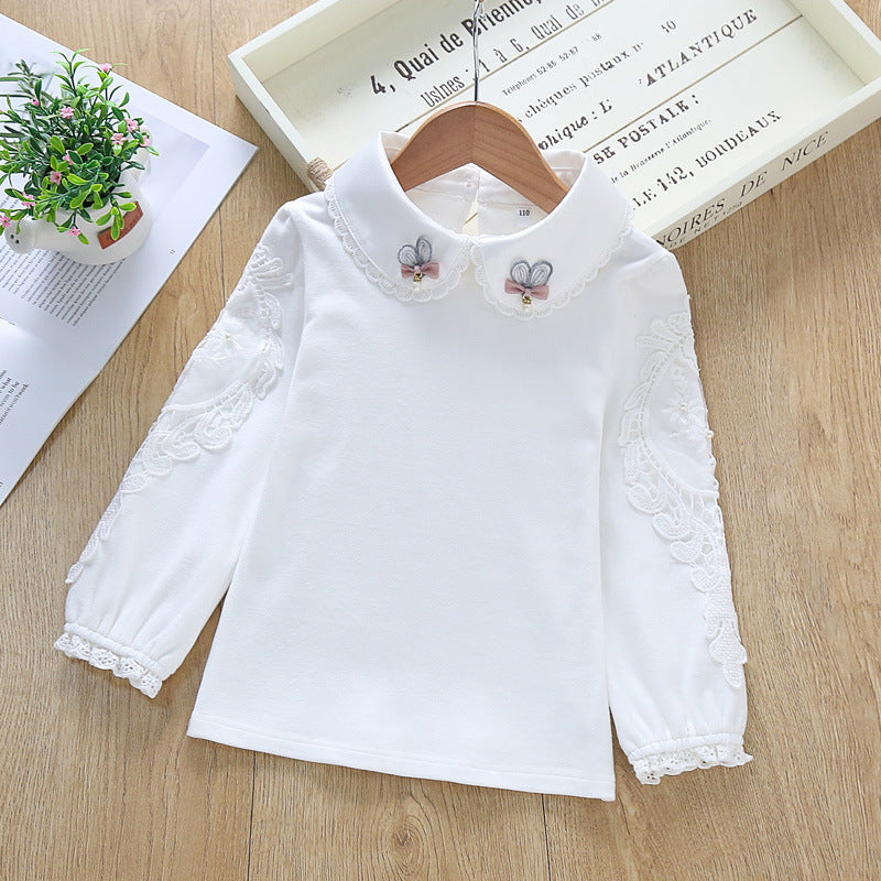Mädchen Bluse mit besticktem Kragen und zarten Tüllärmeln Echo Archiv