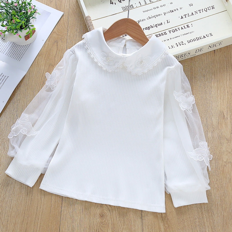 Damen festliche Bluse mit Tüllärmeln und besticktem Kragen Echo Archiv