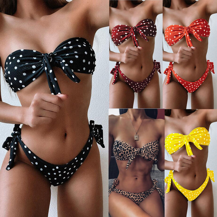Damen Bandeau-Bikini mit verspieltem Knoten und modischem Animal-Print Echo Archiv