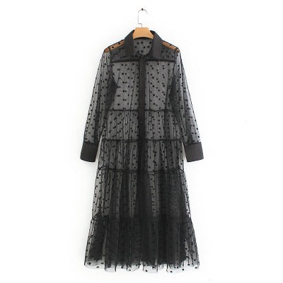 Damen Langer transparenter Duster mit gepunktetem Design und eleganten Ärmeln Echo Archiv