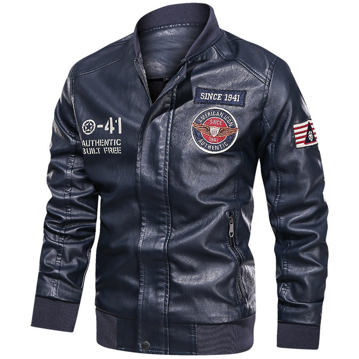Herren modische Lederjacke mit gesticktem Patch Echo Archiv